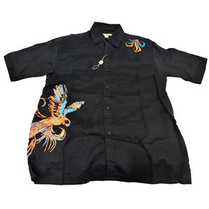 Men's Syllables Black XL Casual Button Down Shirt with Parrot Print vacation